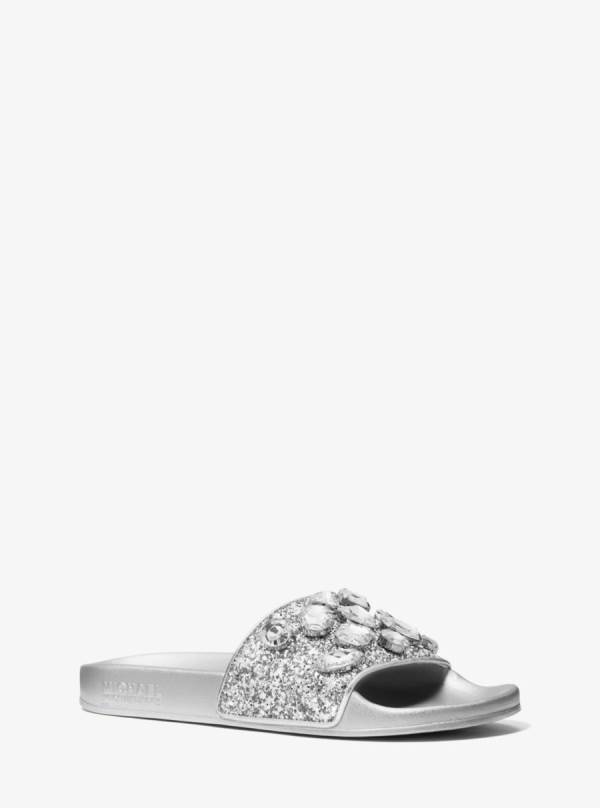 Damske Slapky Michael Kors Gilmore Jewel Embellished Glitter Strieborne - Topanky Michael Kors Sleva | IJKGX-2395